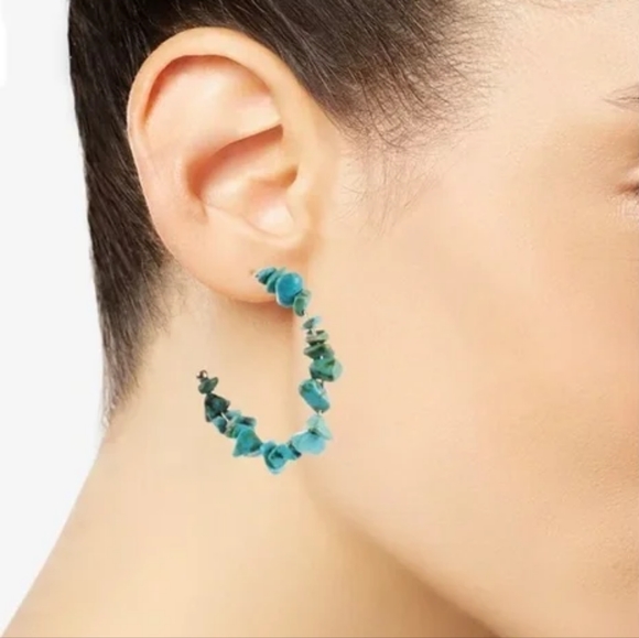 Style & Co Silver-Tone Gemstone Chip Beaded C-Hoop Earrings - Picture 2 of 6